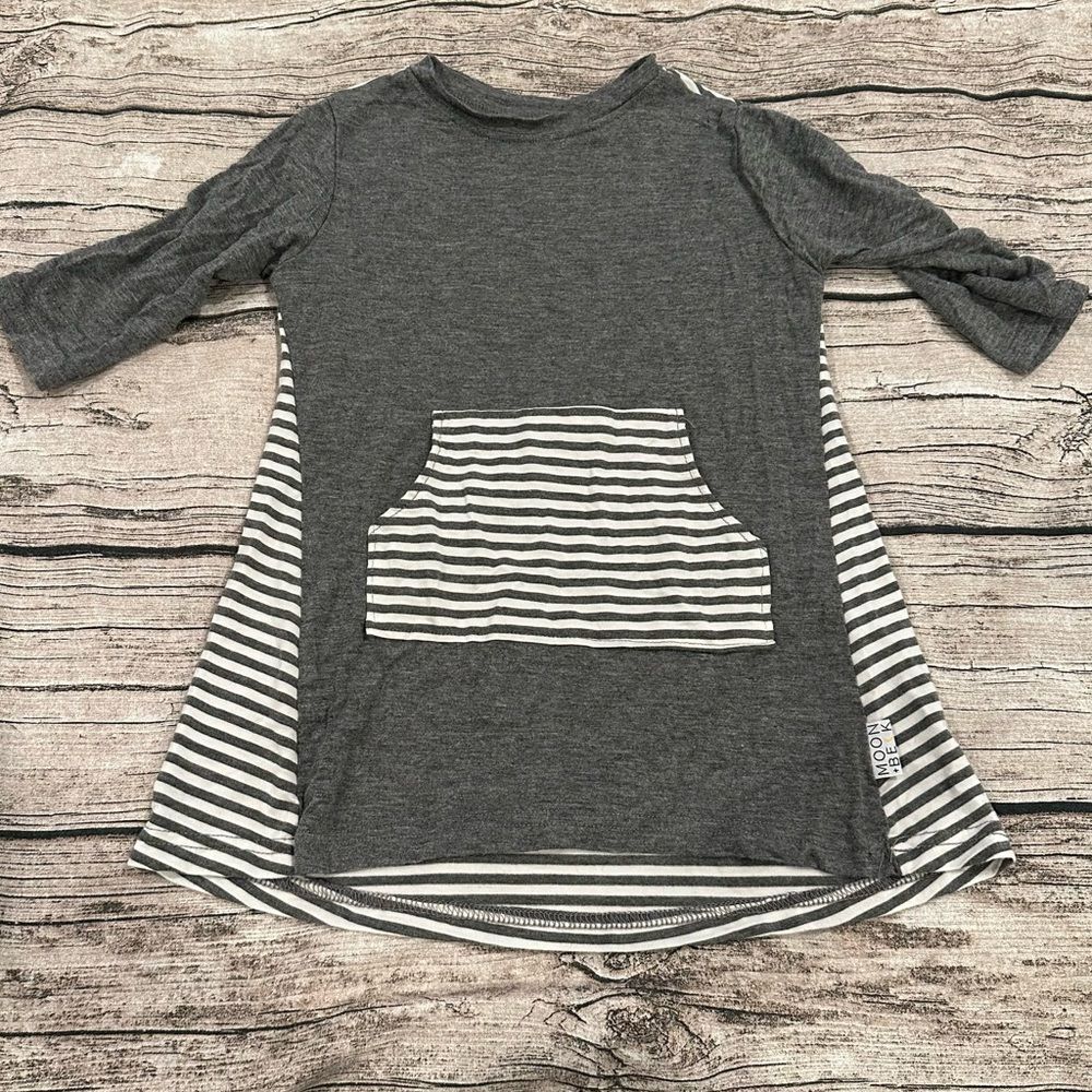 Moon + Beck Bamboo Dress in Grey Stripes Size 12-18 Months